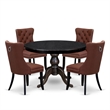 East West Furniture Ferris 5 Piece Round Kitchen Set in Black Finish