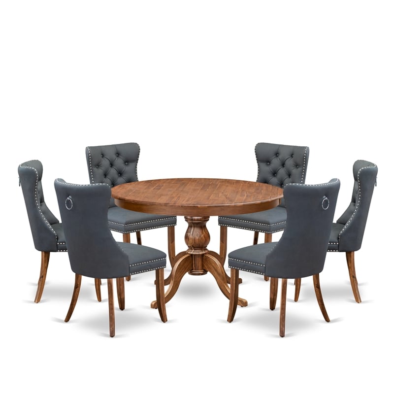East West Furniture Ferris 7-Piece Dinner Table Set in Walnut Finish