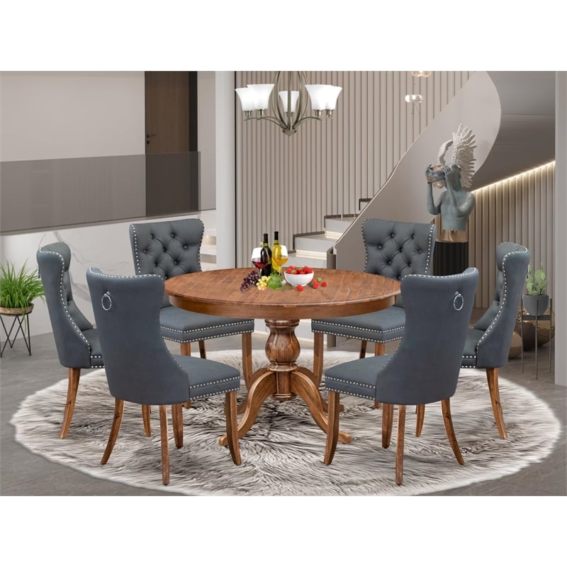 East West Furniture Ferris 7-Piece Dinner Table Set in Walnut Finish