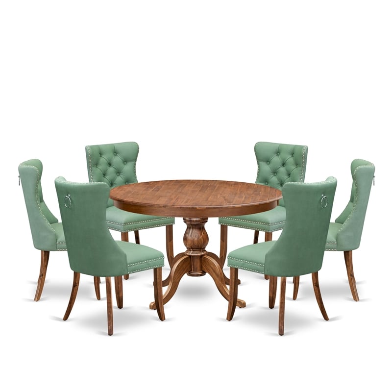 East West Furniture Ferris 7-Piece Modern Dining Table Set in Walnut Finish
