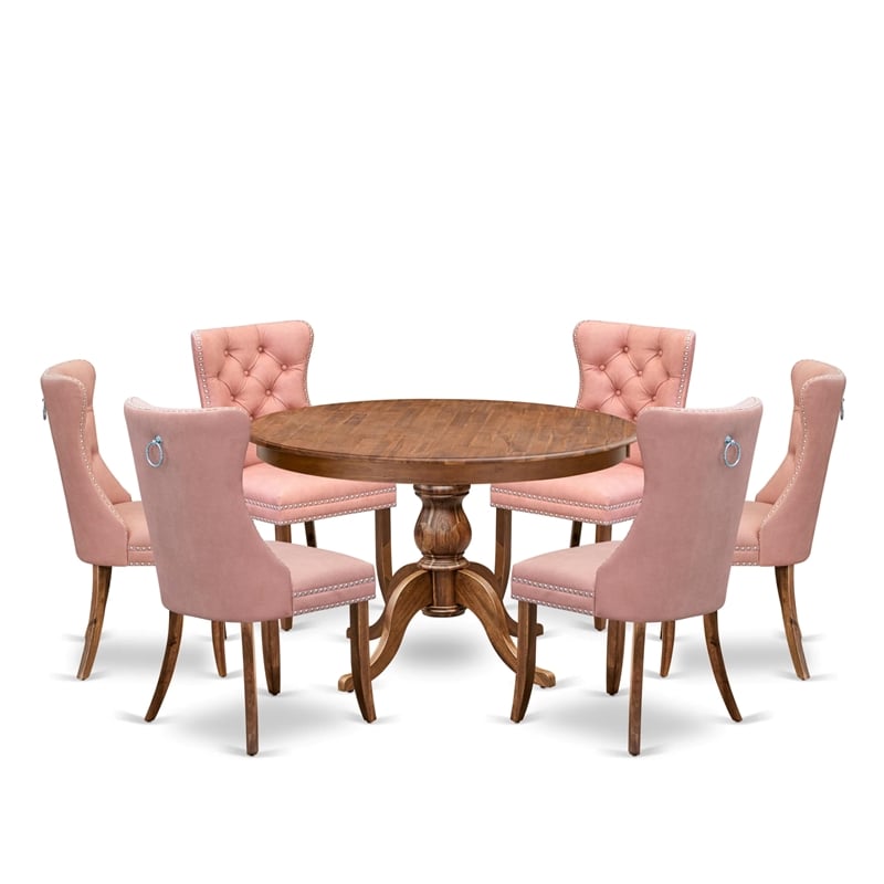 East West Furniture Ferris 7-Piece Dining Table Set in Walnut Finish