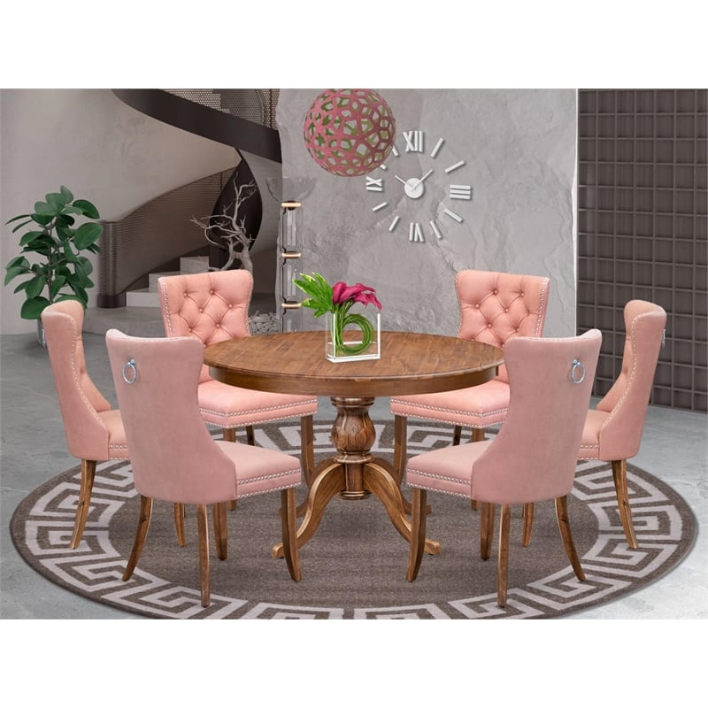 East West Furniture Ferris 7-Piece Dining Table Set in Walnut Finish