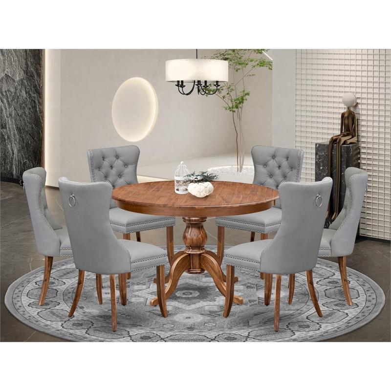 East West Furniture Ferris 7-Piece Mid Century Dining Set in Walnut Finish