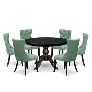 East West Furniture Ferris 7 Piece Round Kitchen Table Set in Black Finish