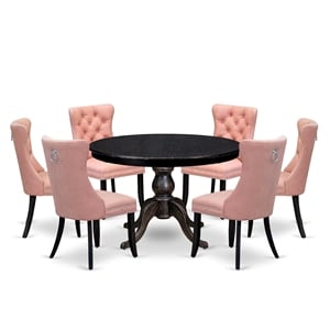 East West Furniture Ferris 7 Piece Round Dining Set in Black Finish