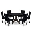 East West Furniture Ferris 7 Piece Round Dining Room Set in Black Finish
