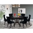 East West Furniture Ferris 7 Piece Round Dining Room Set in Black Finish