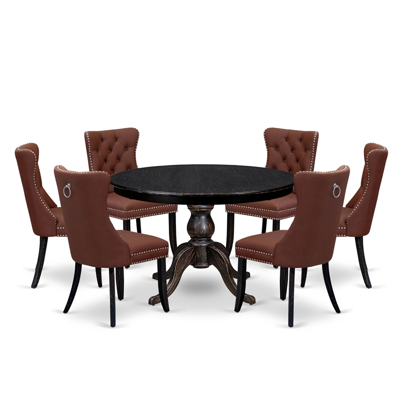East West Furniture Ferris 7 Piece Round Kitchen Table Set in Black Finish