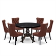 East West Furniture Ferris 7 Piece Round Kitchen Table Set in Black Finish