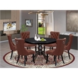 East West Furniture Ferris 7 Piece Round Kitchen Table Set in Black Finish