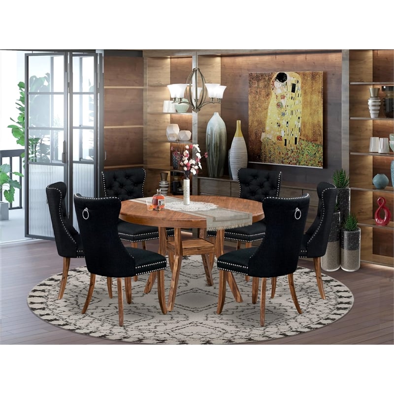 East West Furniture Ferris 7-Piece Kitchen Table Set in Walnut Finish