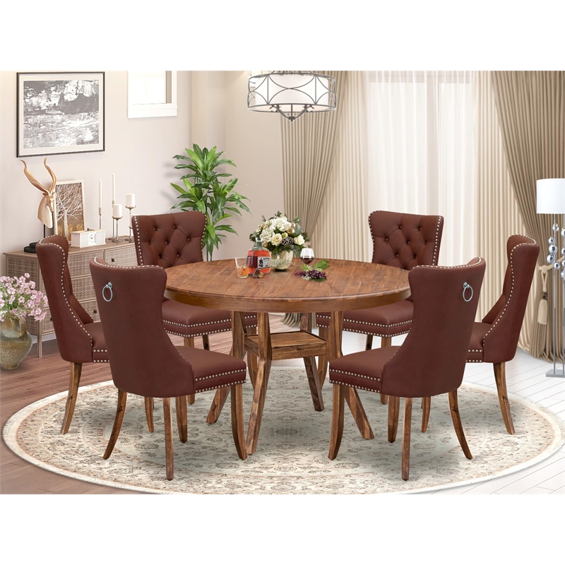 East West Furniture Ferris 7-Piece Modern Dining Table Set in Walnut Finish