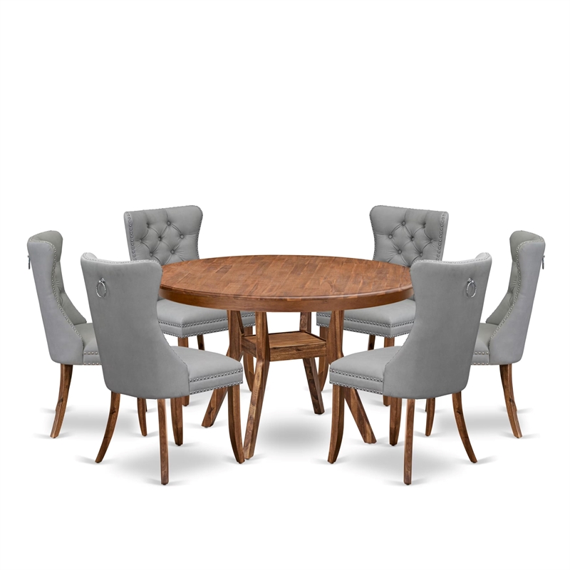 East West Furniture Ferris 7-Piece Modern Dining Table Set in Walnut Finish