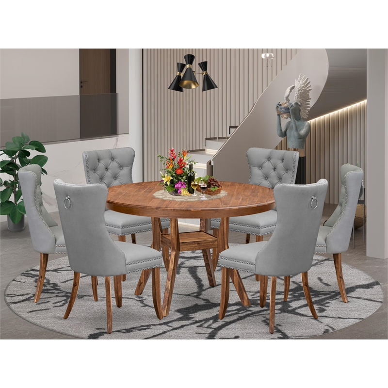 East West Furniture Ferris 7-Piece Modern Dining Table Set in Walnut Finish
