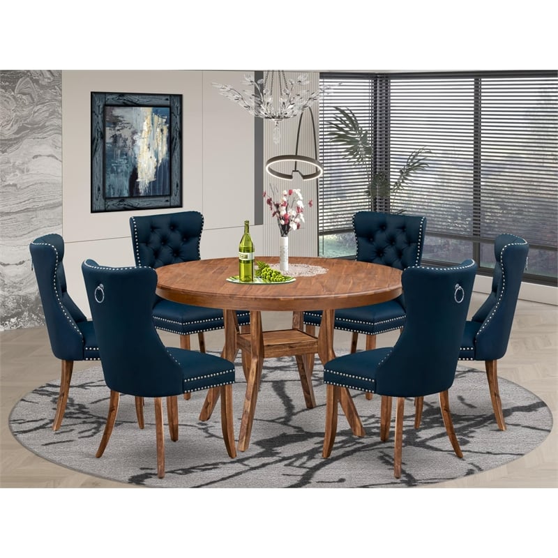 East West Furniture Ferris 7-Piece Modern Dining Table Set in Walnut Finish