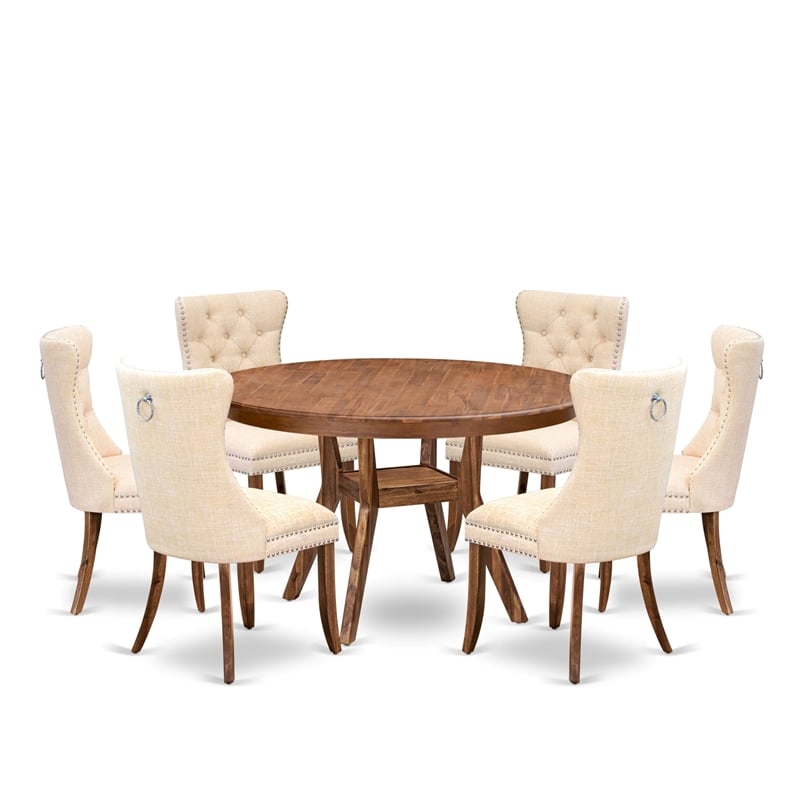 East West Furniture Ferris 7-Piece Dining Table Set in Walnut Finish