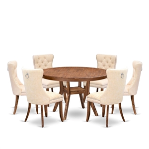 East West Furniture Ferris 7-Piece Dining Table Set in Walnut Finish