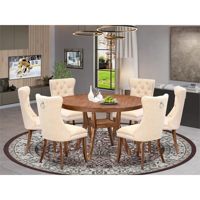 East West Furniture Ferris 7-Piece Dining Table Set in Walnut Finish
