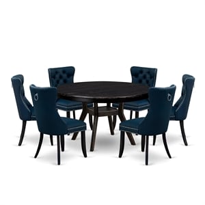 East West Furniture Ferris 7 Piece Round Dining Table Set in Black Finish