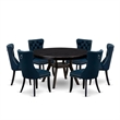 East West Furniture Ferris 7 Piece Round Dining Table Set in Black Finish