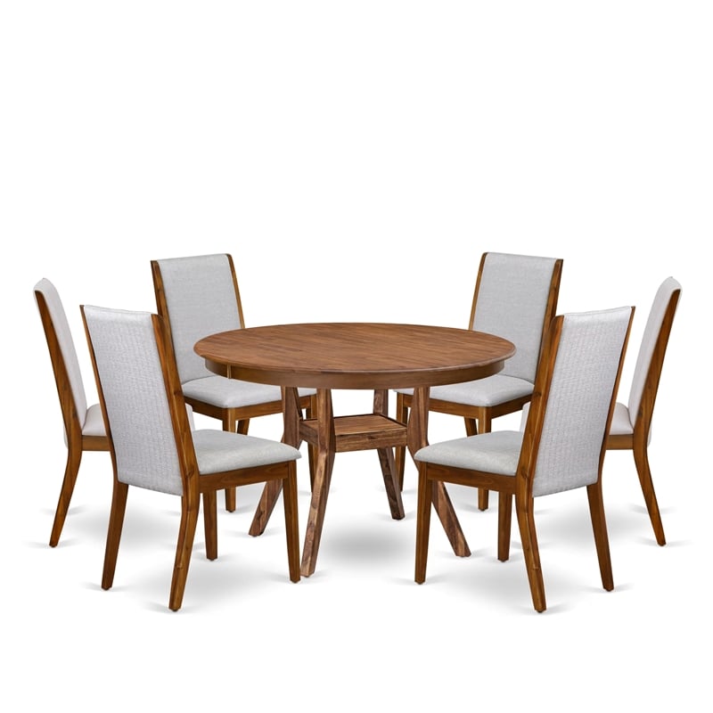 East West Furniture Ferris 7-Piece Dining Table Set in Walnut Finish