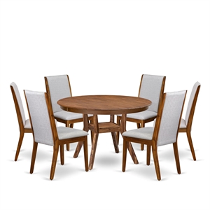 East West Furniture Ferris 7-Piece Dining Table Set in Walnut Finish