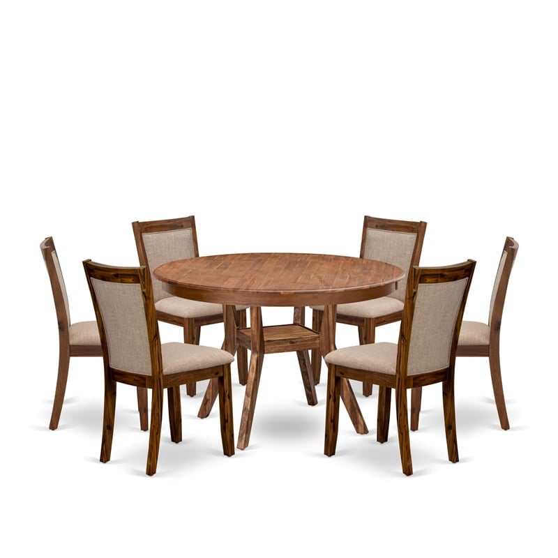 East West Furniture Ferris 7-Piece Dining Table Set in Walnut Finish