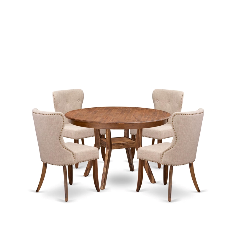 East West Furniture Ferris 5-Piece Dining Table Set in Walnut Finish