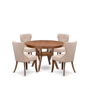 East West Furniture Ferris 5-Piece Dining Table Set in Walnut Finish
