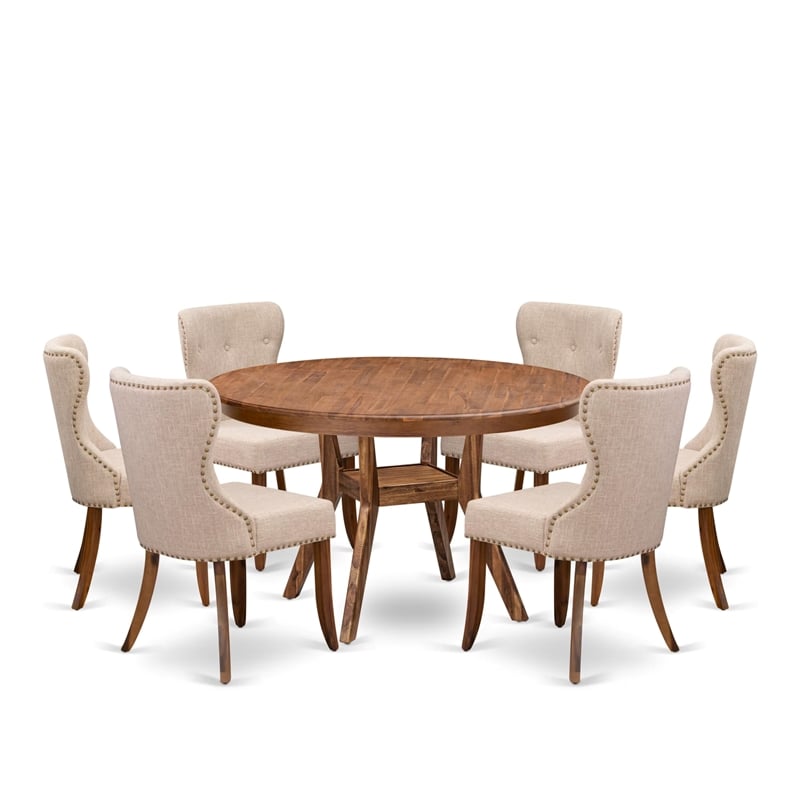 East West Furniture Ferris 7-Piece Mid-Century Kitchen Table Set in Walnut