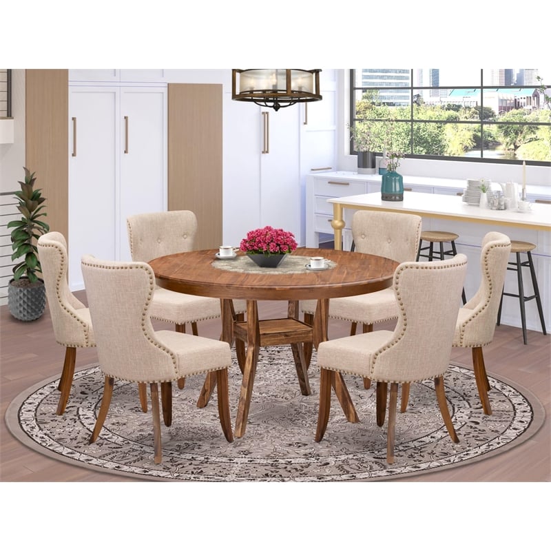 East West Furniture Ferris 7-Piece Mid-Century Kitchen Table Set in Walnut
