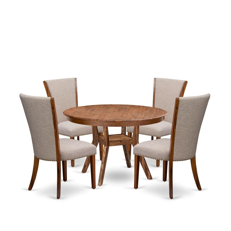 East West Furniture Ferris 5 Piece Round Kitchen Table Set in Walnut Finish