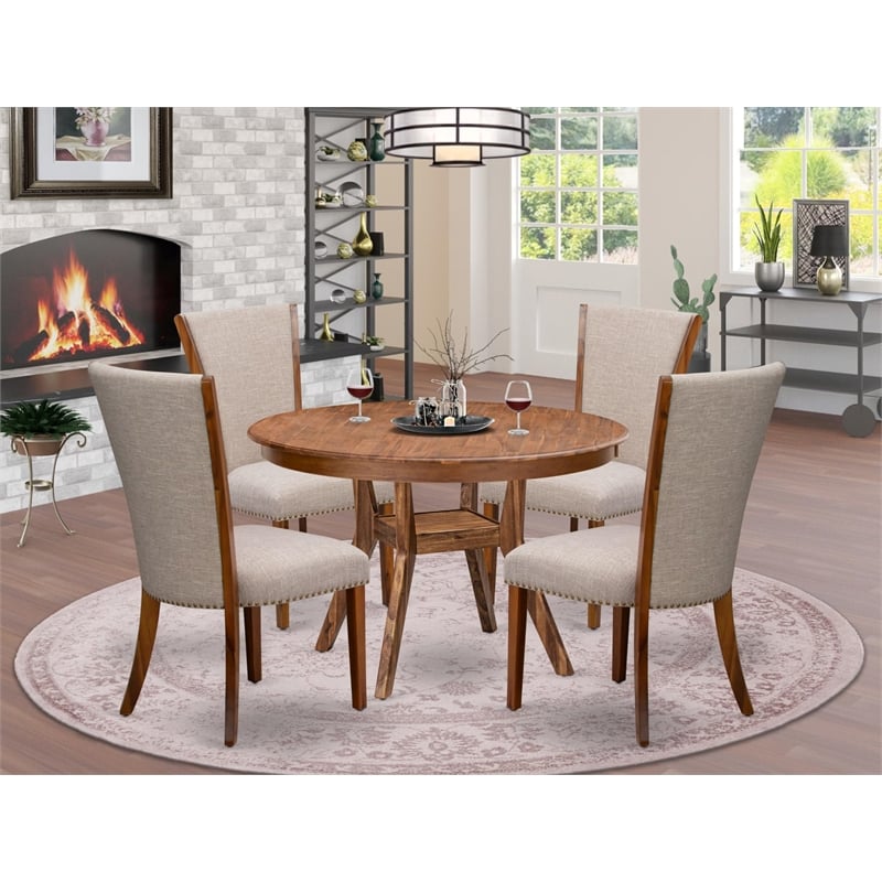 East West Furniture Ferris 5 Piece Round Kitchen Table Set in Walnut Finish
