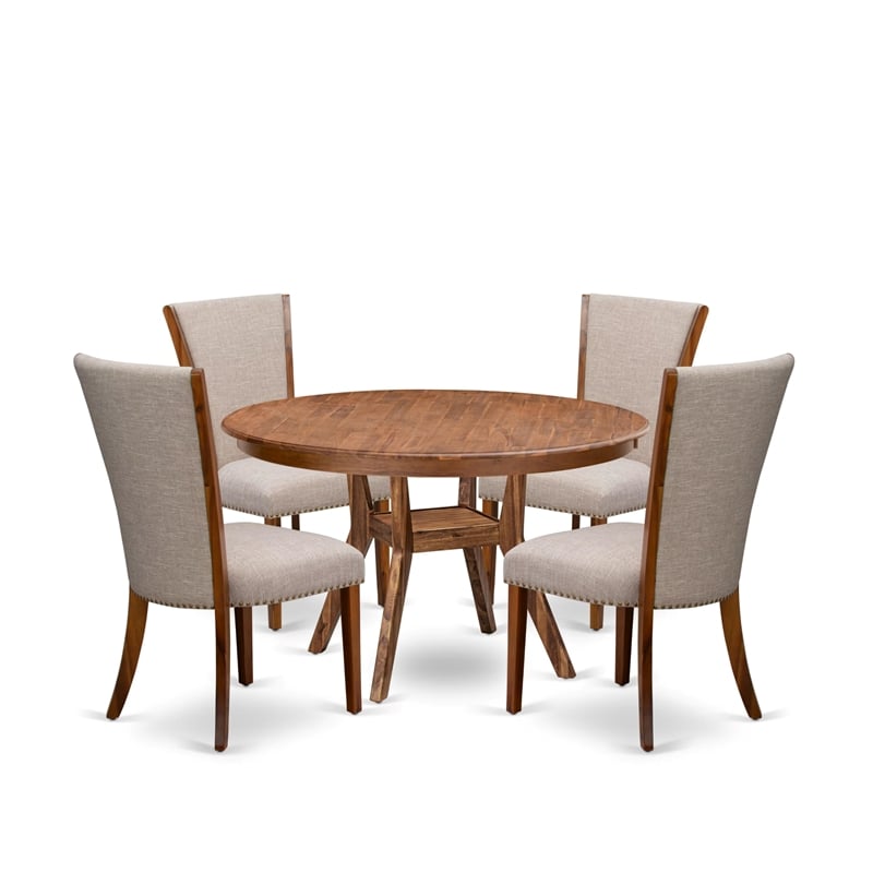 East West Furniture Ferris 5 Piece Round Dining Room Set in Walnut Finish