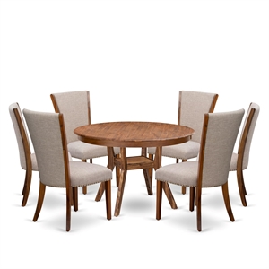 East West Furniture Ferris 7 Piece Round Dining Set in Walnut Finish
