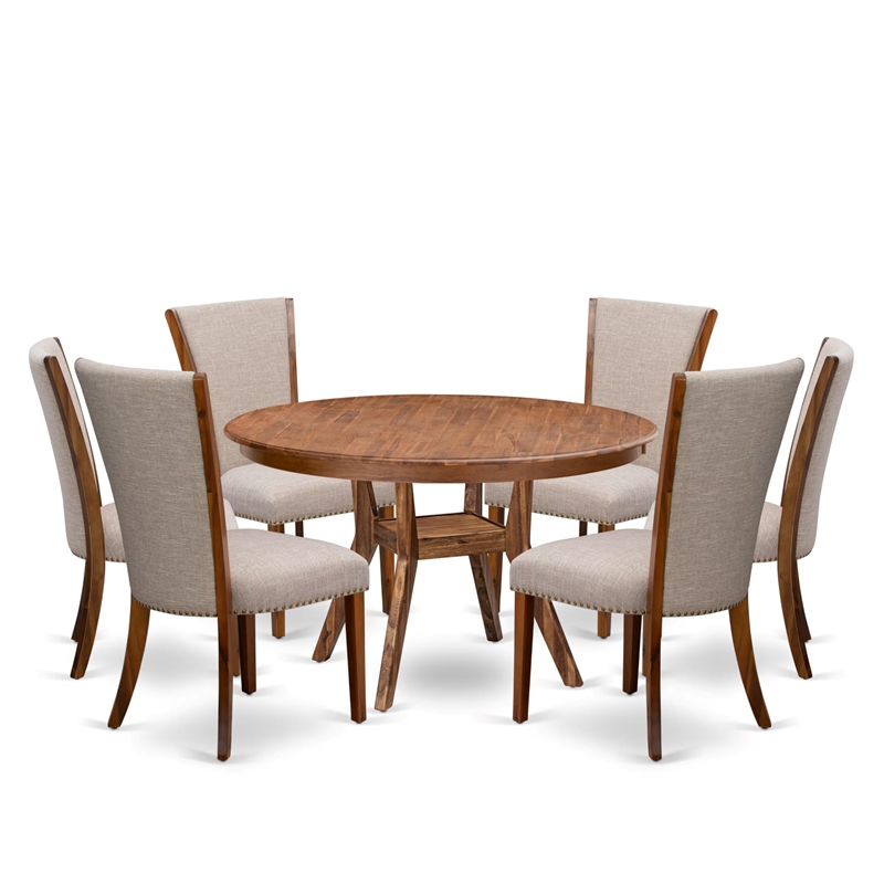 East West Furniture Ferris 7 Piece Round Kitchen Set in Walnut Finish