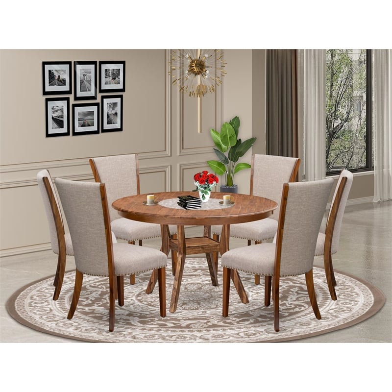 East West Furniture Ferris 7 Piece Round Kitchen Set in Walnut Finish