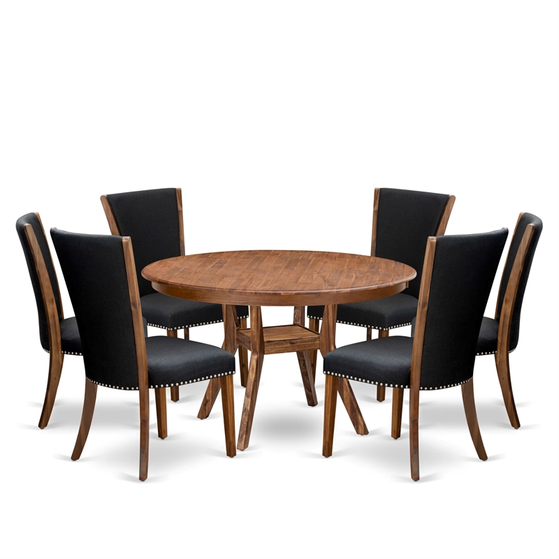 East West Furniture Ferris 7 Piece Round Dining Room Set in Walnut Finish