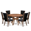 East West Furniture Ferris 7 Piece Round Dining Room Set in Walnut Finish