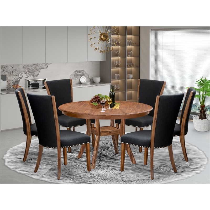 East West Furniture Ferris 7 Piece Round Dining Room Set in Walnut Finish
