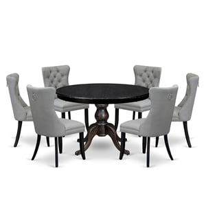 East West Furniture Ferris 7 Piece Round Kitchen Set in Black Finish