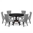 East West Furniture Ferris 7 Piece Round Kitchen Set in Black Finish