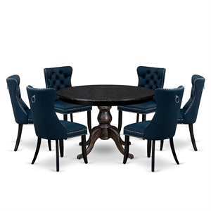 East West Furniture Ferris 7 Piece Round Kitchen Set in Black Finish