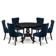 East West Furniture Ferris 7 Piece Round Kitchen Set in Black Finish
