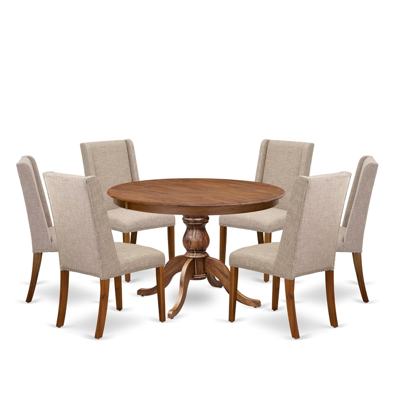 East West Furniture Ferris 7-Piece Dining Table Set in Walnut Finish
