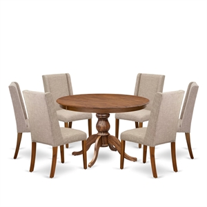 East West Furniture Ferris 7-Piece Dining Table Set in Walnut Finish