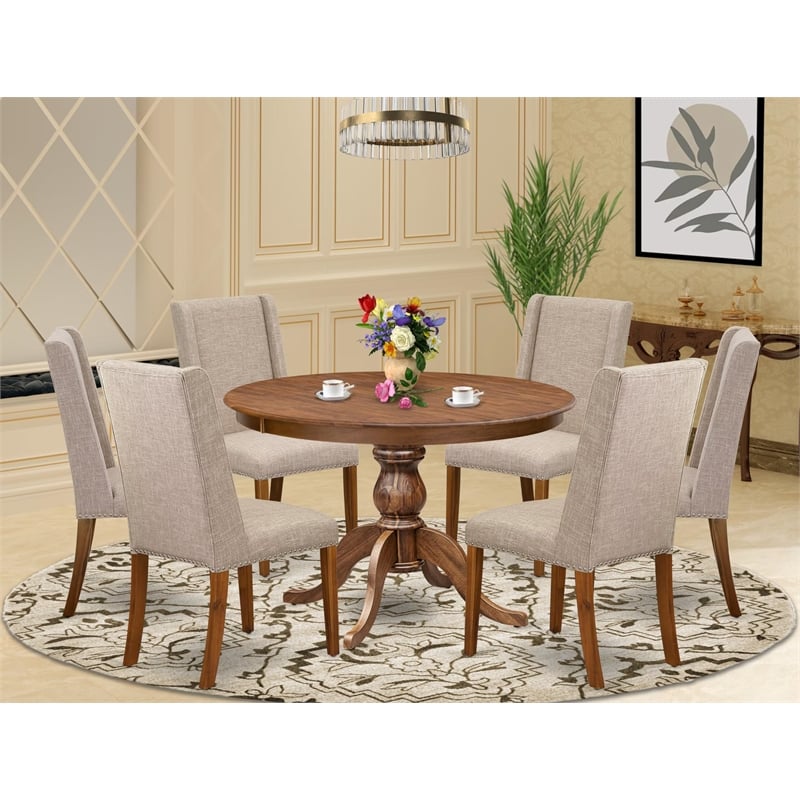 East West Furniture Ferris 7-Piece Dining Table Set in Walnut Finish