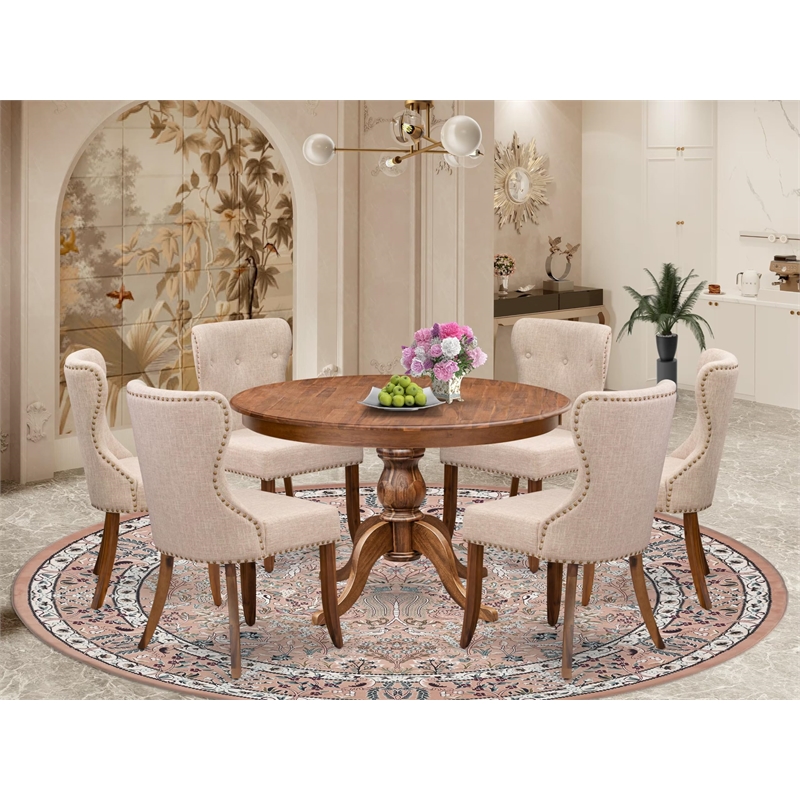 East West Furniture Ferris 7-Piece Modern Dining Table Set in Walnut Finish
