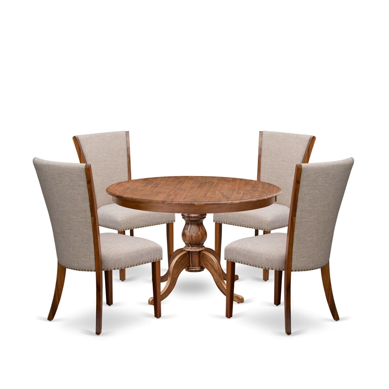 East West Furniture Ferris 5 Piece Round Dining Set in Walnut Finish