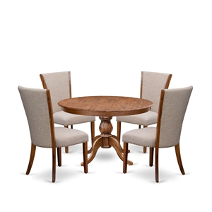 East West Furniture Ferris 5 Piece Round Dining Set in Walnut Finish
